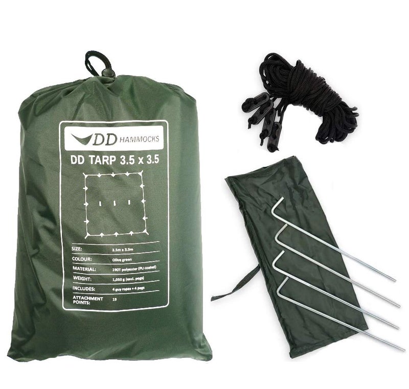 DD Hammocks Tarp 3.5 x 3.5 - Olive Green (11.5ft x 11.5ft) - 100% Waterproof - Lightweight & Multifunctional Large Rainfly Tarp Tent Shelter for Camping Bushcraft & Survival Adventure - Image 1